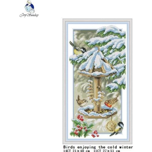 Birds Enjoying the Cold Winter Cross Stitch Kits DIY Animal Pattern 14CT 11CT Cotton Thread Printed Canvas Embroidery Needlework