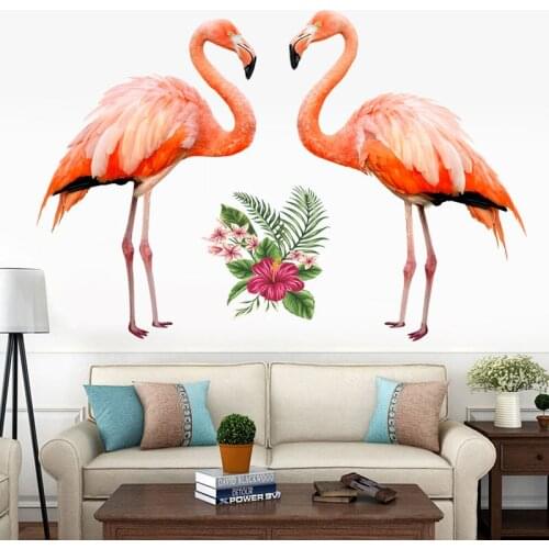 Nordic Style Wall Stickers Girl Room Vinyl Wall Decals Flamingo Wallpaper Romantic Beautiful Living Room Decoration Decor Decals