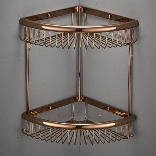 New Brass Bath Corner Shelf Wall Mounted Black/Gold/Chrome/Rose gold/Antique Single And Double Layer Bathroom Storage Holder