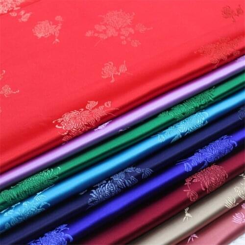 NCF662 Solid Color Flowers Clouds Embroidery Jacquard Silk Brocade Fabric Chinese Dress Buddhism Clothes Chinese Household Cloth