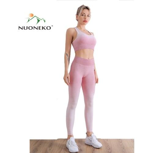 NUONEKO Summer Women Yoga Set Two Pieces Workout Gym Clothes Sports Bra Seamless Leggings Running Fitness Woman Tracksuit NT025