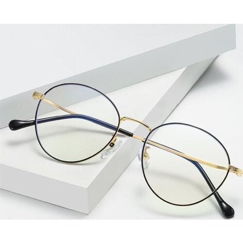 OEYEYEO New Retro Round Frame Anti Blue Light Glasses Mens Simple Fashion Metal Eyewear Ladies Fresh Art Myopia Spectacle Frame