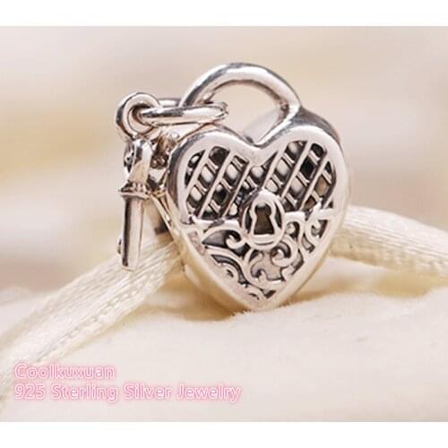 Autumn 100% 925 Sterling Silver Love You Lock Charm heart Beads Fit Original Pandora Charms Bracelet DIY jewelry