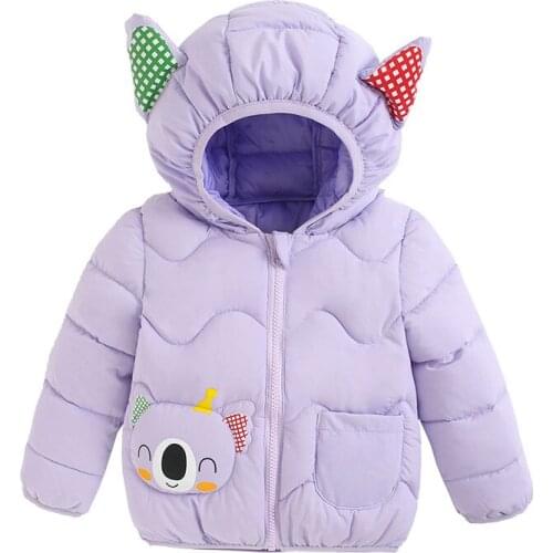 2021 newAutumn and winter childrens down cartoon printed jacket boys and girls' hooded zipper cotton padded jacket baby coat
