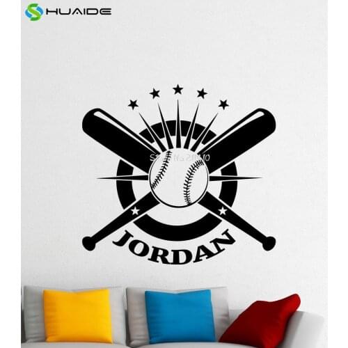 Personalized Baseball Wall stickers For kids Room Boys Bedroom Wall Art Home Decor Teens Room Decoration Vinilos Parede A492