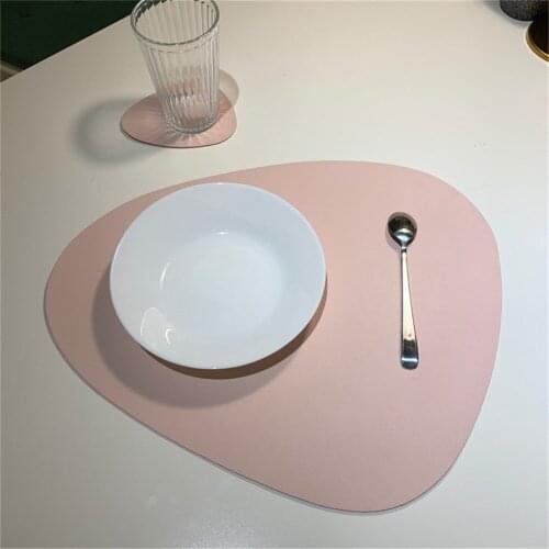 Chic PU Leather Tableware Pad Waterproof Heat Insulation Non-Slip Placemat Soft Khaki Black Brwom Washable Bowl Coaster 1PCS