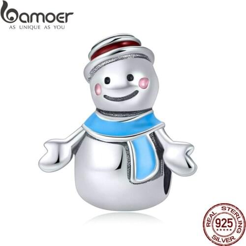BAMOER Authentic 925 Sterling Silver Miss & Mr Snowman Color Enamel Charms Fit Bracelets & Necklaces DIY Jewelry Making SCC855