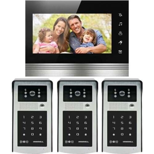 XINSILU 7" Wired Video Door Phone Doorbell Home Security Intercom System RFID Camera LED Color Night Vision 3 Camera 1monitor