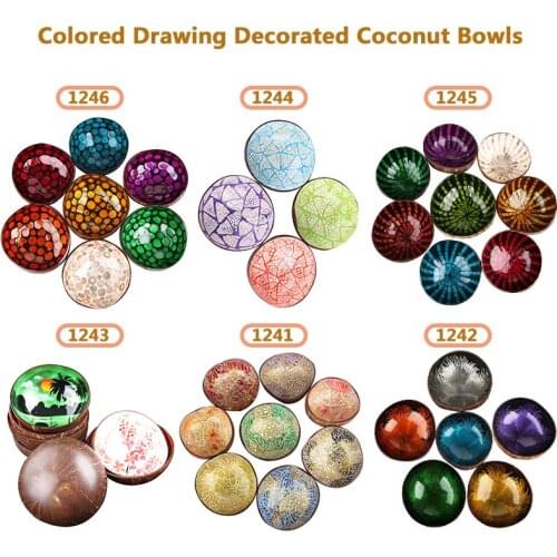 Colored Drawing Coconut Bowl Cocoout Sell Pating Storage Bowl Organic Coconut Shell Handcraft Sundry Bowls Best Gift Decoration