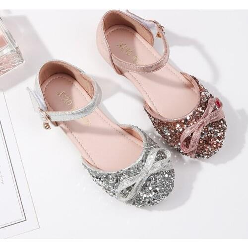 Big Kids Girls Sandals Covered-toes Summer Princess Shoes with Glitter Soft Bottom Children Cute Bowknot Sandals SJD053