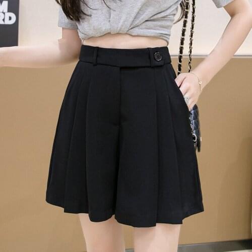 Korean Brief Design pleated Suit Shorts For Women Fashion Solid High Waist Wide Leg Shorts