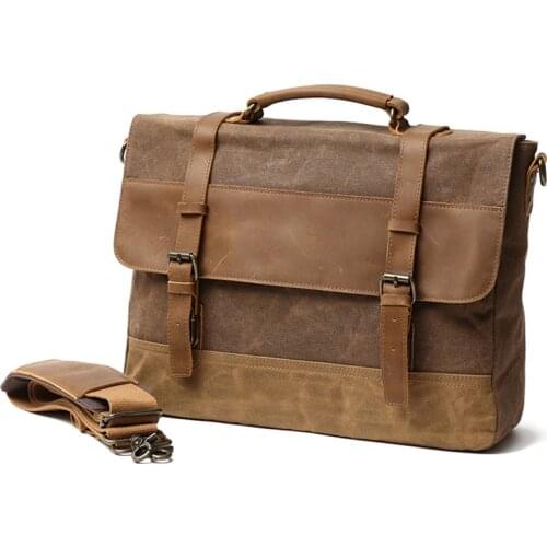 Crazy horse Leather cross Shoulder briefcase Bag Heavy Canvas Man Messenger Fashion Bags