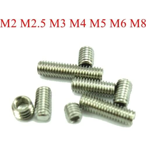 20 pcs DIN913 M2 M2.5 M3 M4 M5 M6 M8 M10 M12 M16 304 Stainless Steel Grub Screws Flat Point Hexagon Socket Set Screws