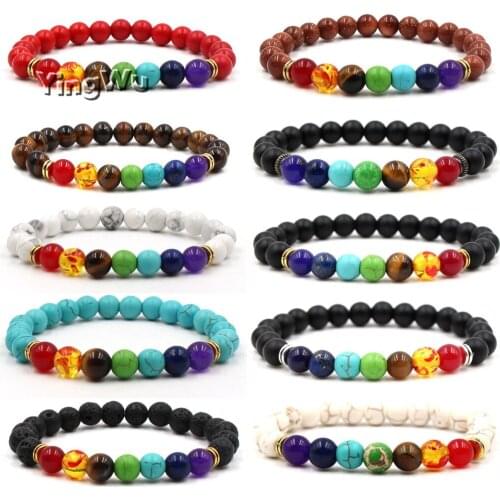 Yingwu 7 Chakra Bracelet Men Black Lava Healing Balance Beads Reiki Buddha Prayer Natural Stone Yoga Bracelet For Women