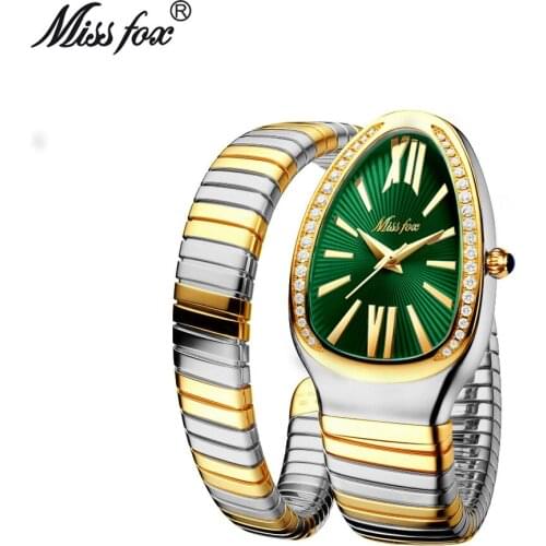 MISSFOX Womens Bracelet Watches Creative Fashion Personality Snake Head Bracelet Steel Strip Diamond Quartz Ladies Wristwatch