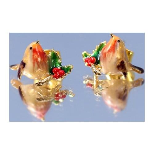 Simple Cute Robin Earrings For Women Elegant Mini Lovely Enamel Bluebird Bird Stud Ear Jewelry Fashion Accessories Copper