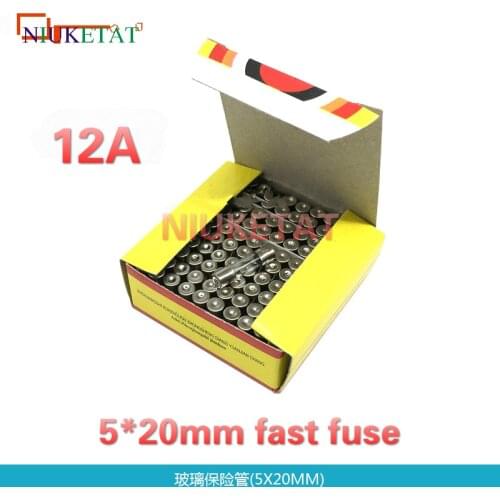 100pcs/box 5*20mm 12A 250V Fast fuse 5*20 F12A 12000mA 250V Glass Fuse New and original