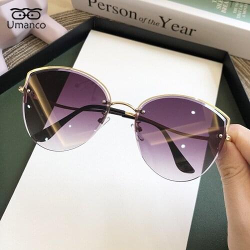 2021 Fashion Gradient Cat Eye Sunglasses for Women Half-frame AC Lens Oversized Eyeglasses Female Driver Goggles Outdoor Gift