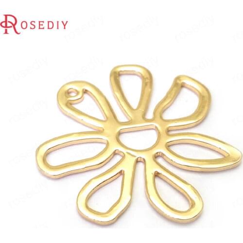 35993)10PCS 25x25MM 24K Gold Color Brass Flower Charms Pendants High Quality Diy Jewelry Findings Accessories