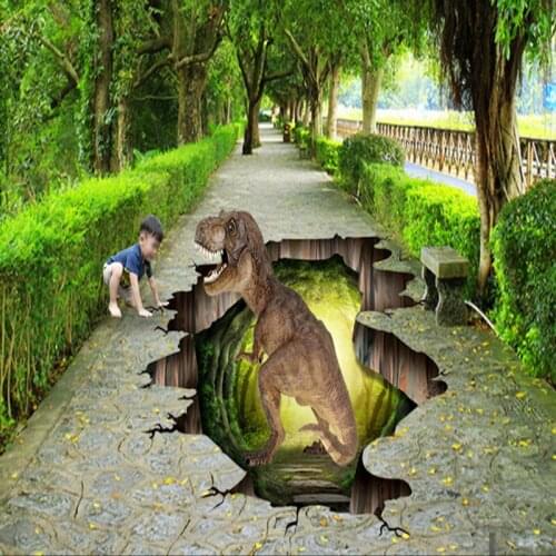 3D Wallpaper Cartoon Dinosaur Floor Tiles Painting Murals Outdoors Kids Bedroom Wear Non-slip Waterproof Wall Papers Sticker 3 D