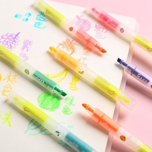 8pcs Fruit Smell Highlighter Pen Transparent Slant Double-Side Writing Markers Liner Pen Stationery Office School Supplies H6798