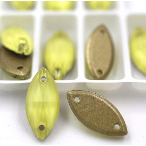 Free shipping 7x15mm flatback glass sew on rhinestones Leaf shape Yellow Mocha crystal rhinestones diy clothing accessories