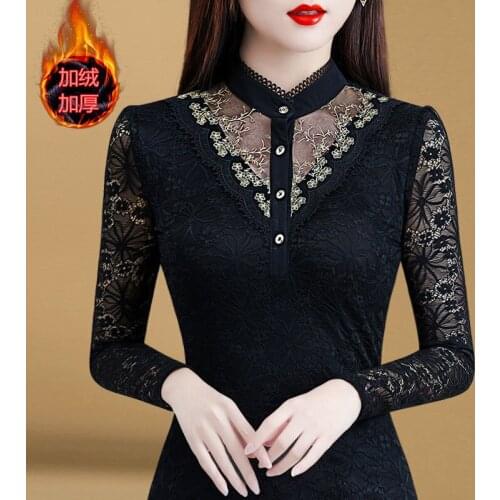 Blouse Women 2020 Autumn Lace Womens Top Womens Long Sleeve Stand Collar Blusas Ropa De Mujer