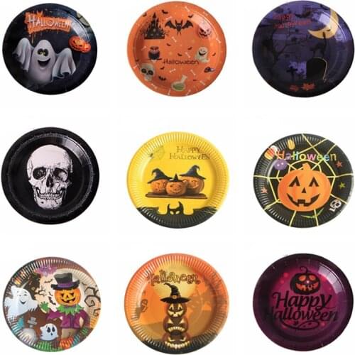 Halloween Pumpkin Ghost Paper Plates Straw Napkin Disposable Tableware Set Balloon Happy Halloween Party Supply Decorations