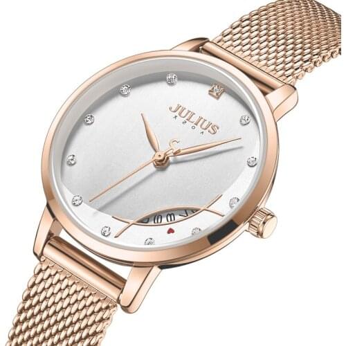 Thin Auto Date Stainless Steel Womens Watch Japan Mov't Hours Fashion Elegant Clock Bracelet Girls Birthday Gift Julius Box