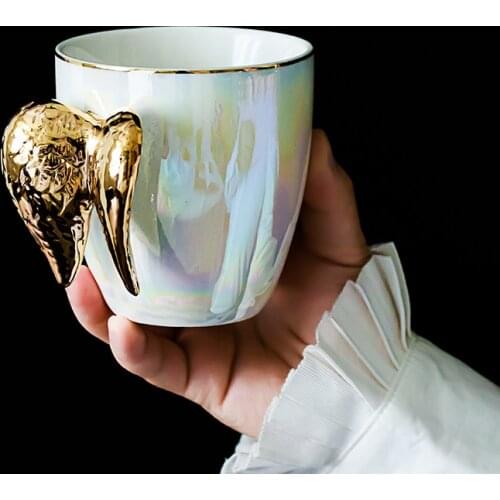 Europe Luxurious Fantasy Colorful Golden Angel Wing Capucino Milk Mugs Afternoon Tea Espresso Coffee Cup Teacup Gift For Lovers