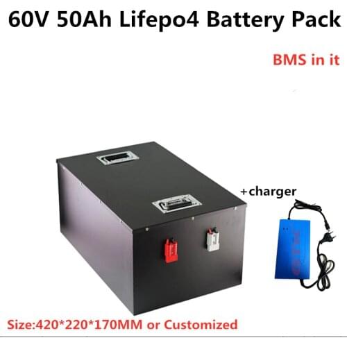 GTK Deep cycle 60V 64V 50Ah Lifepo4 Battery Pack with strong BMS for Electric Scooter Bike Tricycle + 73V 5A Battery charger
