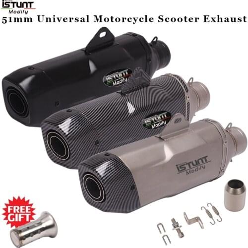 ISTUNT 51mm Universal Motorcycle Scooter Exhaust Muffler Escape For NMAX155 Z900 ZX10R FZ6N RC390 GSX750 Modified Muffler Exhaus