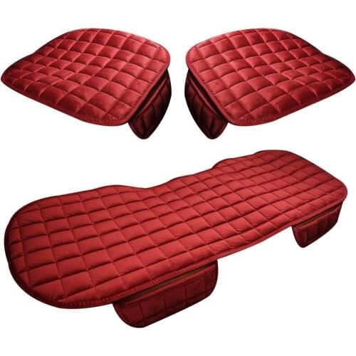 3Pcs Winter Plush Warm Anti-Slip Car Seat Cushion Cover Set with Storage Pocket