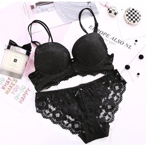 Sexy Lace Floral Push Up Bra Panties Set Women Girls Underwire Bra Adjustable Strap Brassiere Bras Briefs Ladies Female Lingerie