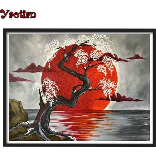 Red Sun Tree diamond painting,full,square,round diamond embroidery mosaic art diamond diy handwork Landscape Series puzzle Art
