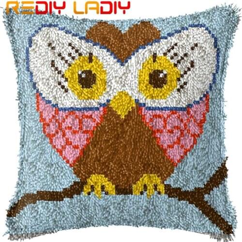 Latch Hook Cushion Cartoon Owl Pre-Printed Canvas Cushion Cover Acrylic Yarn Crochet Pillow Case Kits Hobby & Crafts Home Decor