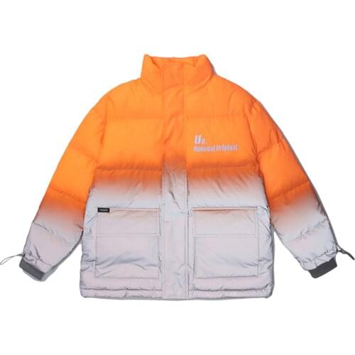 LACIBLE Thick Parka Jackets Streetwear Harajuku Gradient Reflective Punk Rock Jacket Winter Padded Zipper Jacket Coats Outwear