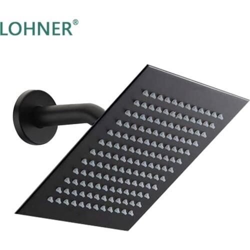 Square Rain Rainfall Holes High Pressure Big Water Saving Shower Filter Head With Arm Elbow Regendusche Douchekop Zwart