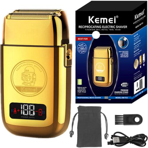 Kemei TX3 Metal Housing Powerful 5 Speeds Barber Electric Shaver Hair Wet Dry Rechargeable Beard Electric Razor Balds Shaver