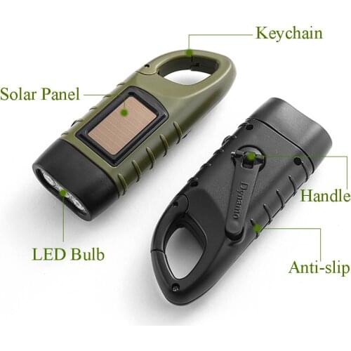 86g Mini Solar Flashlight Hand Crank Flashlights Keychain Portable Dynamo Lamp Outdoor Self Defense Camping LED Night Lights