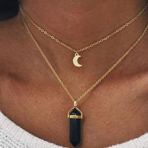 Trendy Moon Ecklaces Multilayer Chains Necklaces for Women TRENDY Crystal Necklaces Tassel Jewelry Wholesale Collares