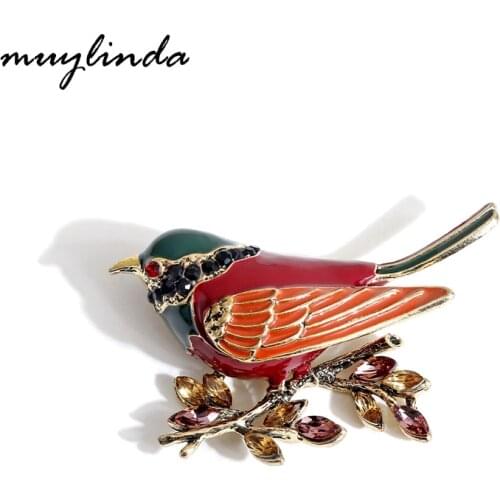 Muylinda Vintage Bird Brooches Enamel Pin Jewelry Crystal Womens Brooch Gift For Women Scarf Clip