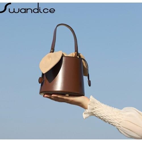 Niche Vintage Drawstring Barrel Box Bucket Bow Tie Handbags Crossbody Messenger Shoulder Bags 2020 Women Female Pouches Bowknot