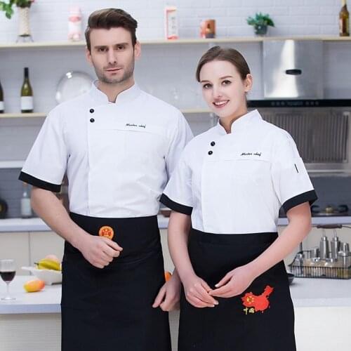 New Arrival Chef Jacket Food Service Short Sleeve Chef Uniform Breathable Coffee Bar Chef Uniform Man Cook Kitchen Wear B-6504