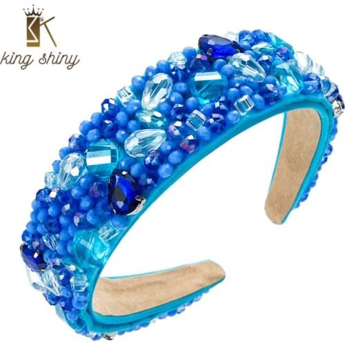 King Shiny Boutique Full Crystal Headband for Woman Luxury Hand Made Geometric Diamond Paded Hairband Bridal Wedding Tiara Bezel