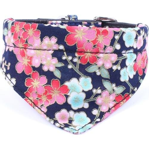 Folral Dog Cat Collar with Scarf Detachable Faux Leather Pet Necklace For Girl Dogs and Cats Small Medium Adjustable