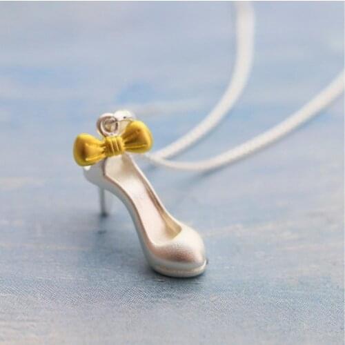 Sweet Mini High Heels Bow Cute 925 Sterling Silver Clavicle Chain Temperament Personality Trendy Female Necklace SNE262