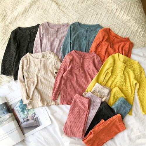 2 3 4 5 6 7 Y Kids Pajamas Sets Autumn New Arrival Candy Colors Girls Sleepwear Boy Home Wear Cotton Long Sleeves Nightclothes