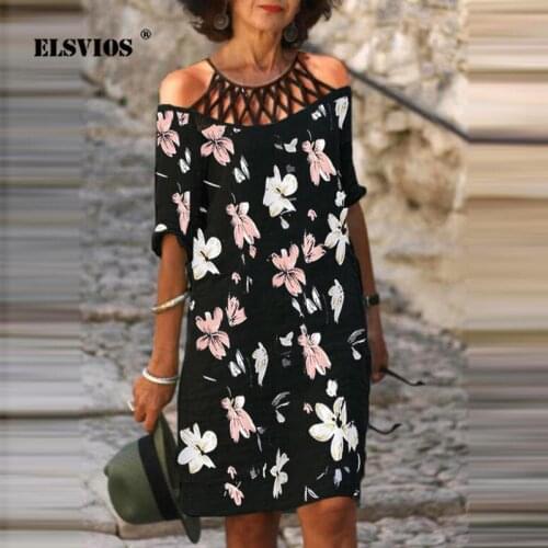 Hook Flowers Hollow Retro Literary O-Neck Strapless Half-Sleeve Dress Fashion Women Loose Print Mid Dress Summer Casual Sundress