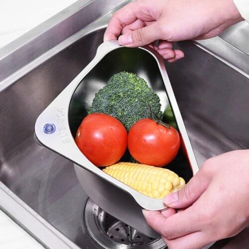 Hanging Net Drain Basket Kitchen Anti-Blocking Funnel Stainless Steel Triangular Fruit Filter Sink Shelf Storage Strainer